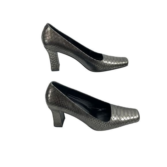 Via Spiga Womens Pump Heels Metallic Leather Croc Almond Toe Size 8M - Picture 1 of 10